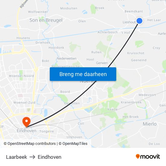Laarbeek to Eindhoven map