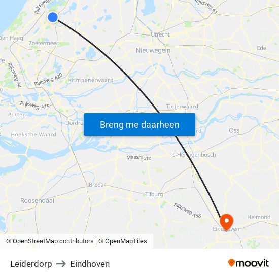 Leiderdorp to Eindhoven map