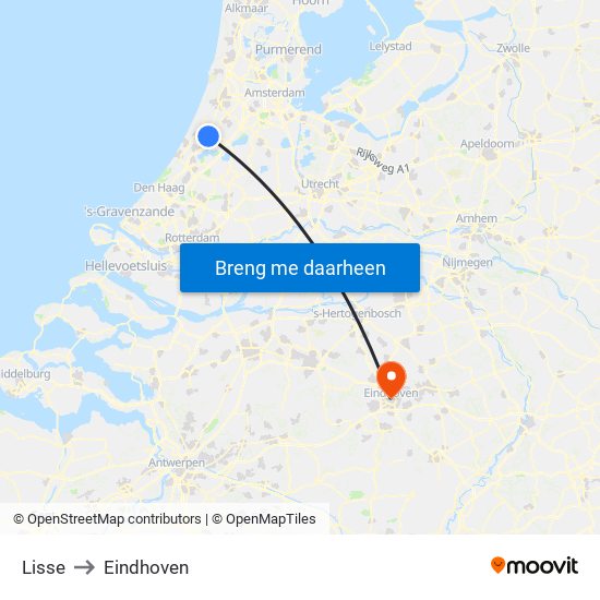 Lisse to Eindhoven map