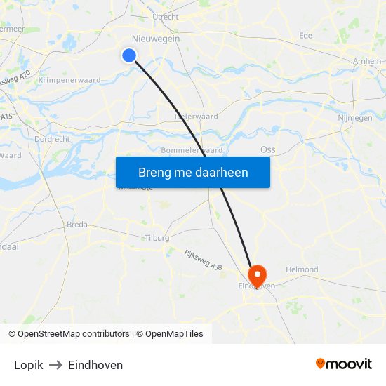 Lopik to Eindhoven map