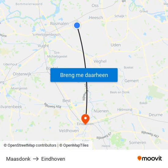 Maasdonk to Eindhoven map