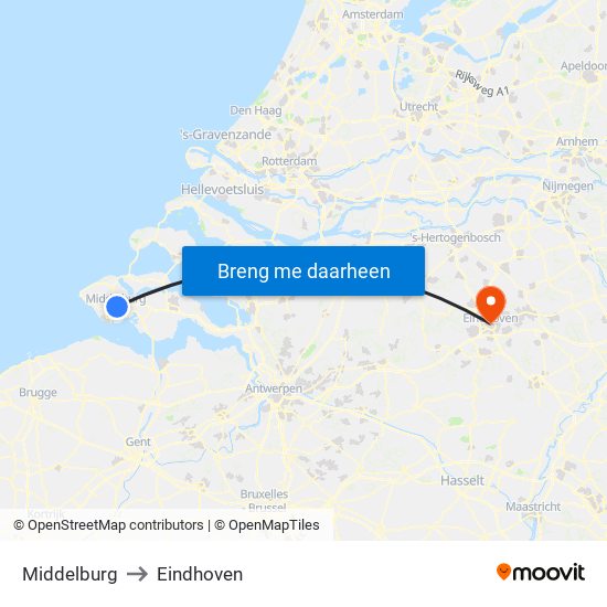 Middelburg to Eindhoven map