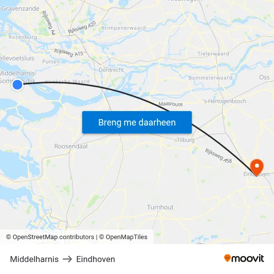 Middelharnis to Eindhoven map