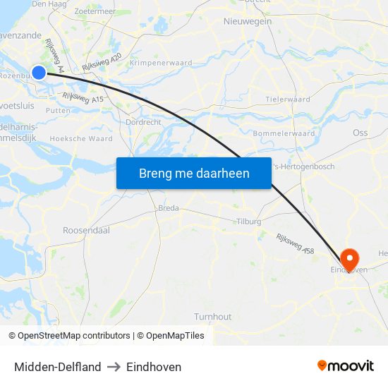 Midden-Delfland to Eindhoven map