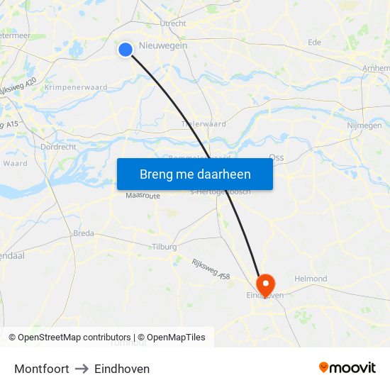 Montfoort to Eindhoven map