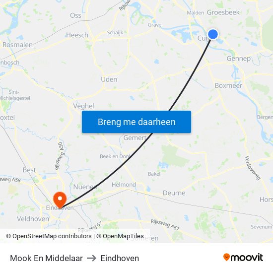 Mook En Middelaar to Eindhoven map