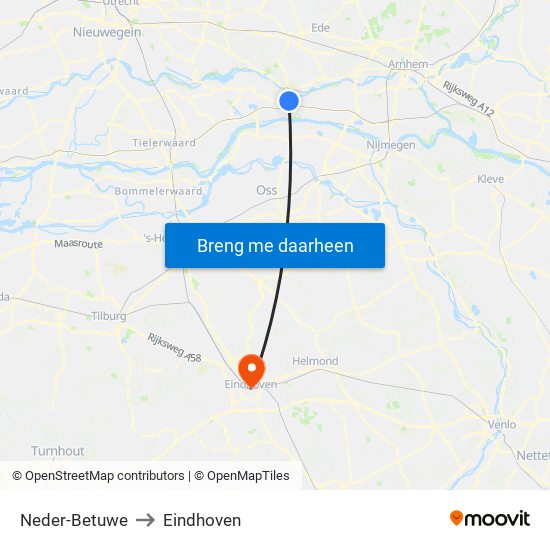 Neder-Betuwe to Eindhoven map