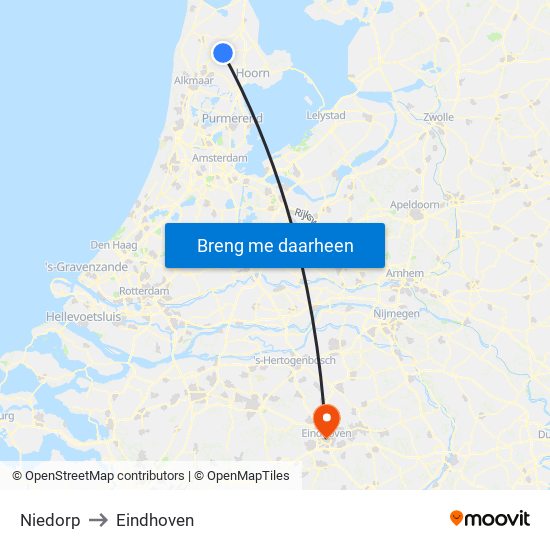 Niedorp to Eindhoven map