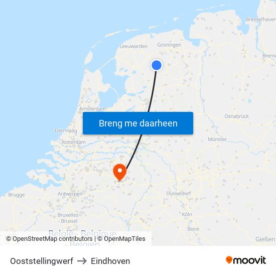 Ooststellingwerf to Eindhoven map