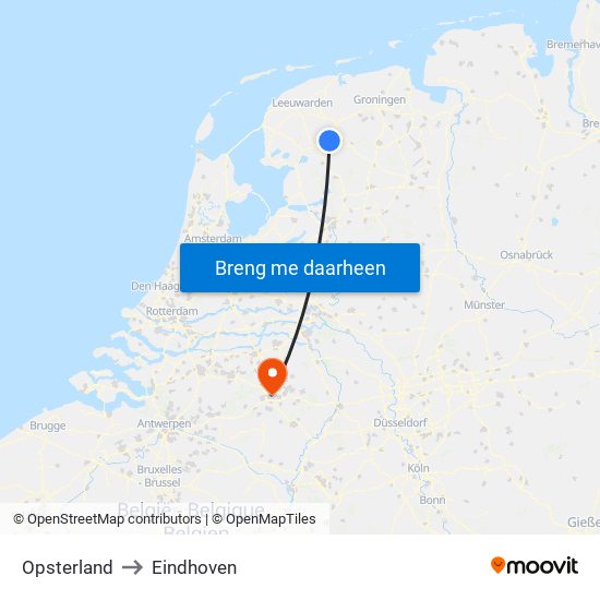 Opsterland to Eindhoven map