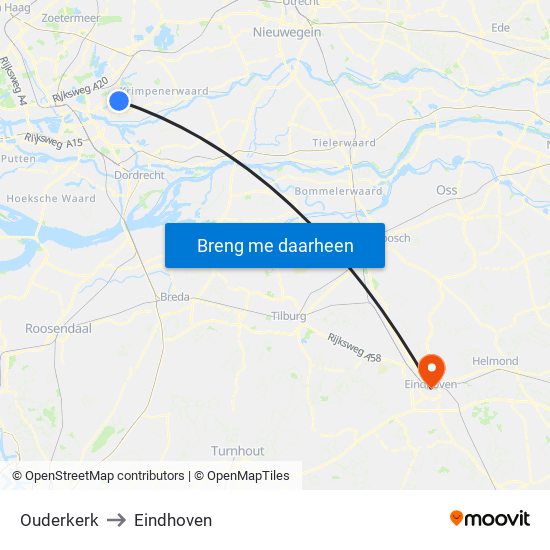 Ouderkerk to Eindhoven map