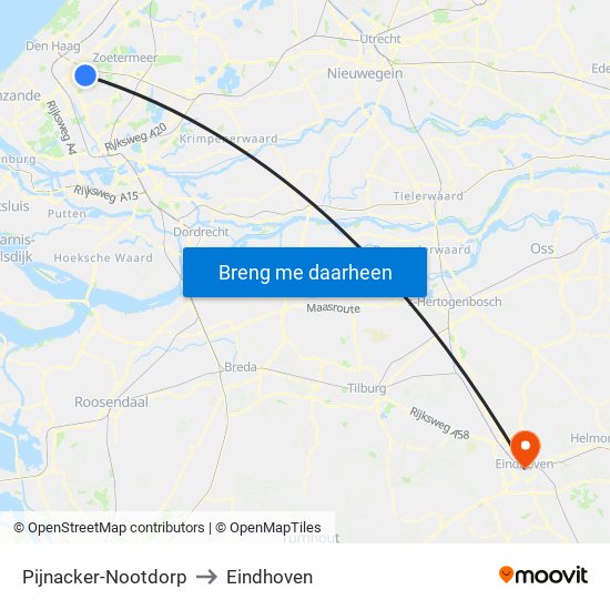 Pijnacker-Nootdorp to Eindhoven map