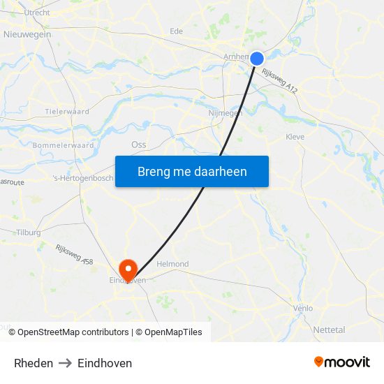 Rheden to Eindhoven map
