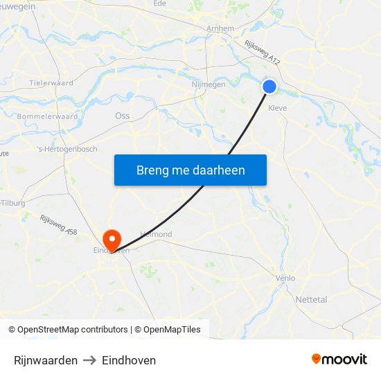 Rijnwaarden to Eindhoven map