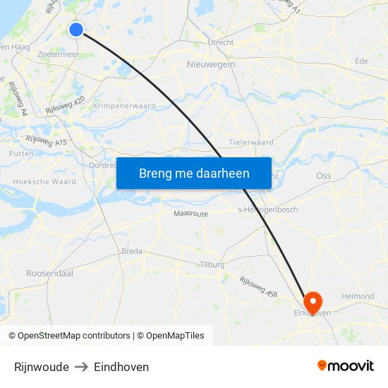 Rijnwoude to Eindhoven map