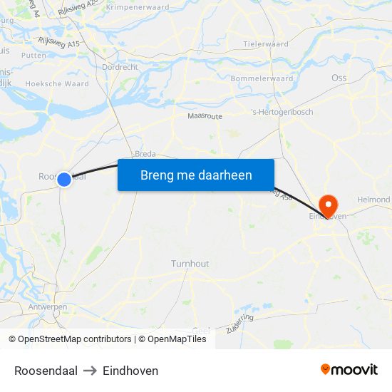 Roosendaal to Eindhoven map