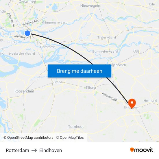 Rotterdam to Eindhoven map