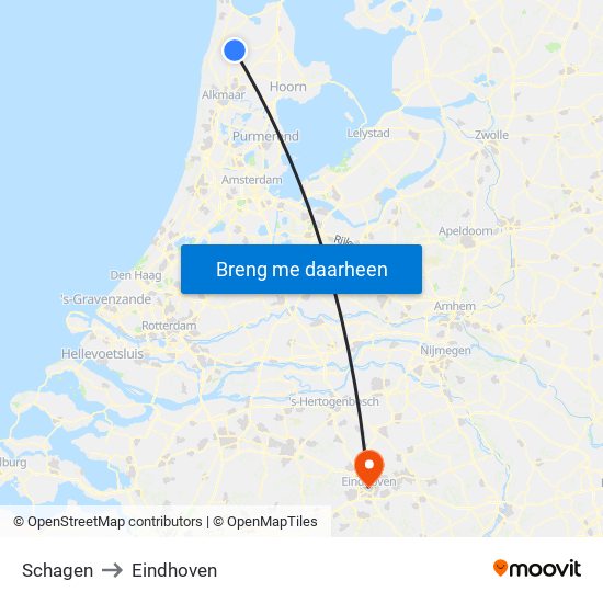 Schagen to Eindhoven map