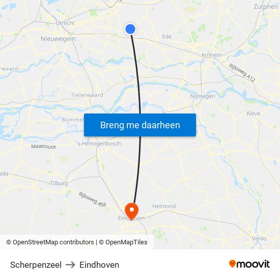 Scherpenzeel to Eindhoven map