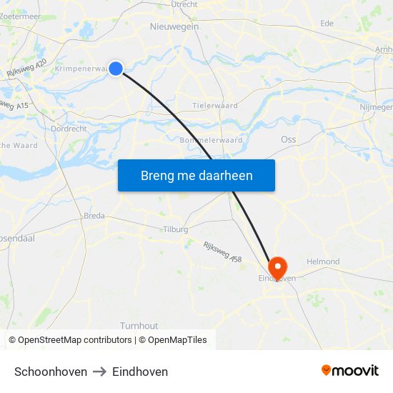 Schoonhoven to Eindhoven map