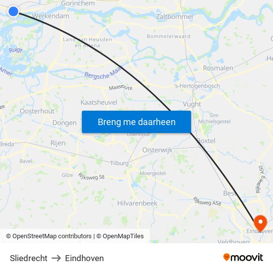 Sliedrecht to Eindhoven map
