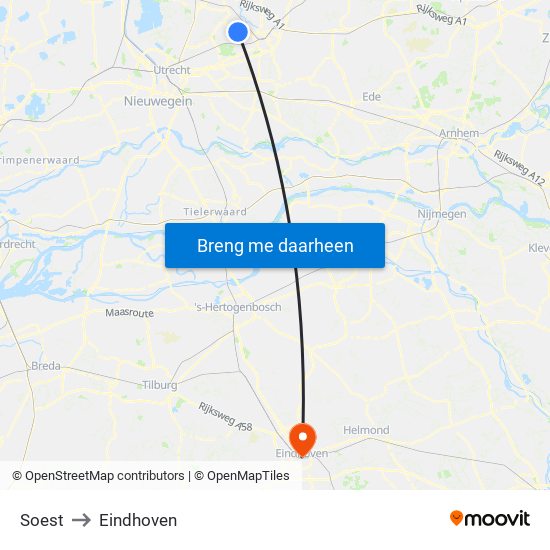 Soest to Eindhoven map
