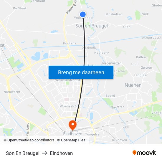 Son En Breugel to Eindhoven map