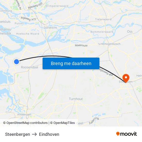 Steenbergen to Eindhoven map