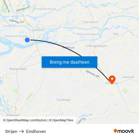 Strijen to Eindhoven map