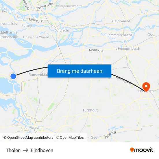Tholen to Eindhoven map