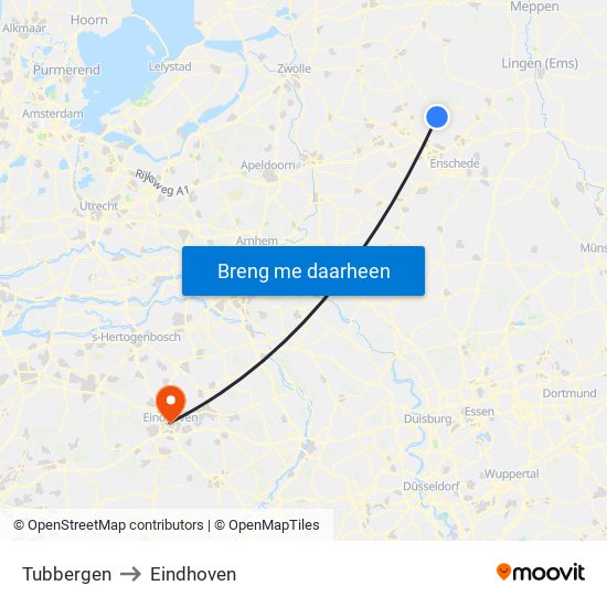 Tubbergen to Eindhoven map