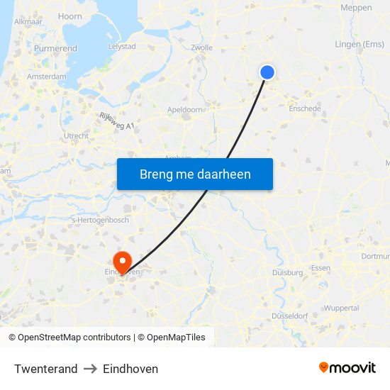 Twenterand to Eindhoven map