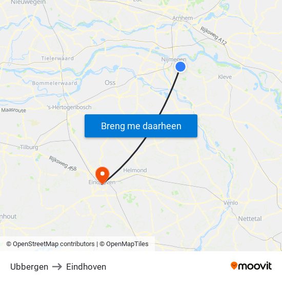 Ubbergen to Eindhoven map