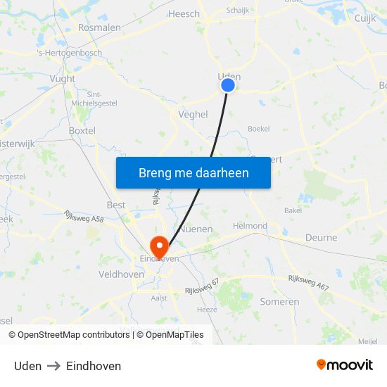Uden to Eindhoven map