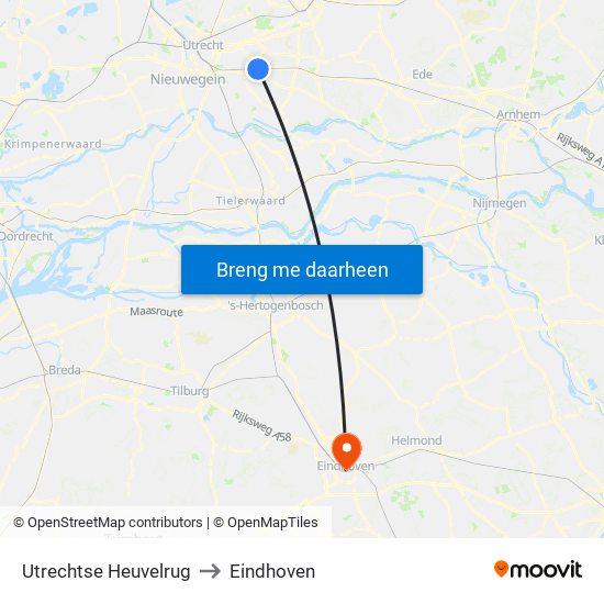 Utrechtse Heuvelrug to Eindhoven map