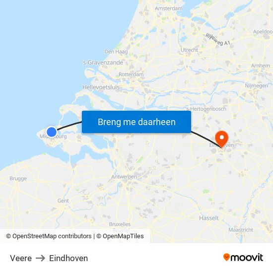 Veere to Eindhoven map