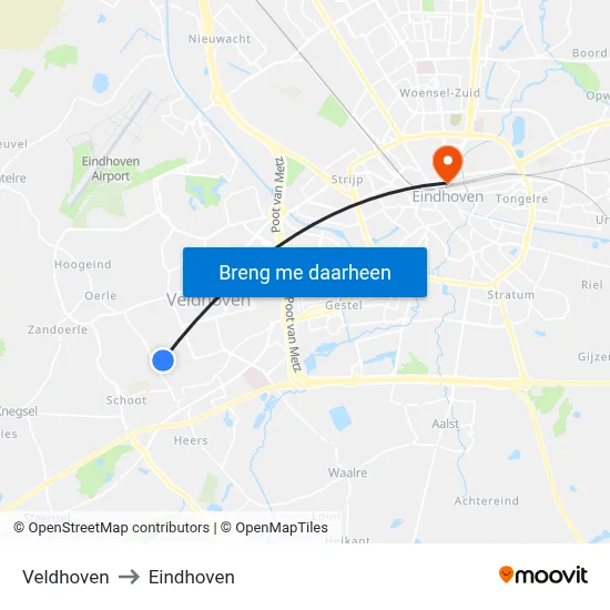 Veldhoven to Eindhoven map