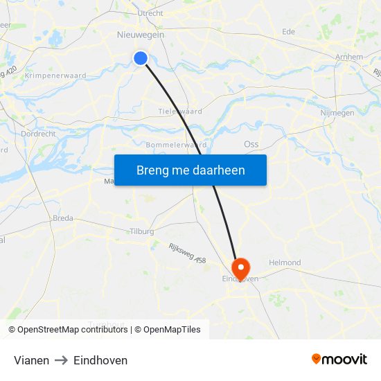 Vianen to Eindhoven map