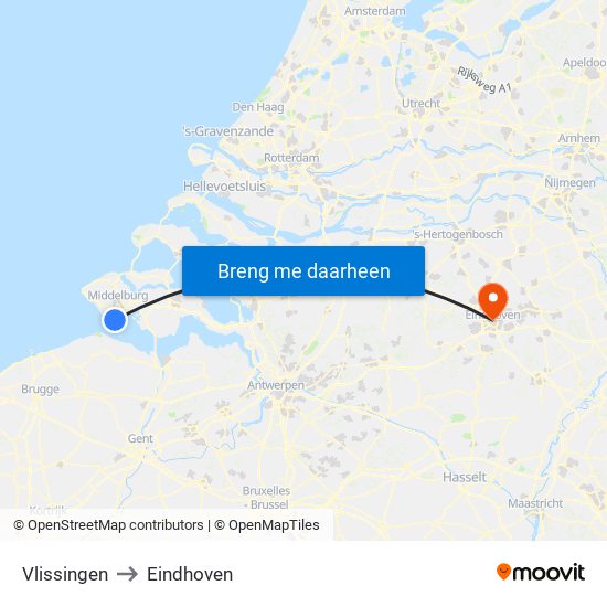 Vlissingen to Eindhoven map