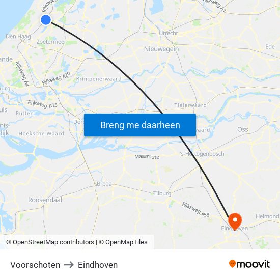 Voorschoten to Eindhoven map