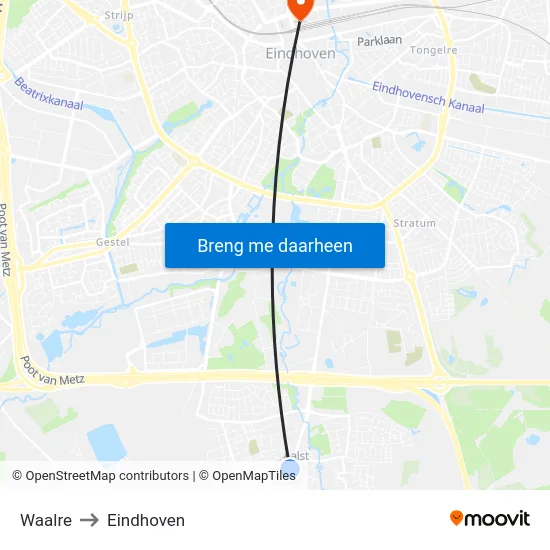 Waalre to Eindhoven map