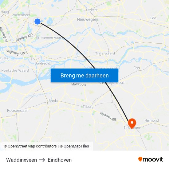 Waddinxveen to Eindhoven map