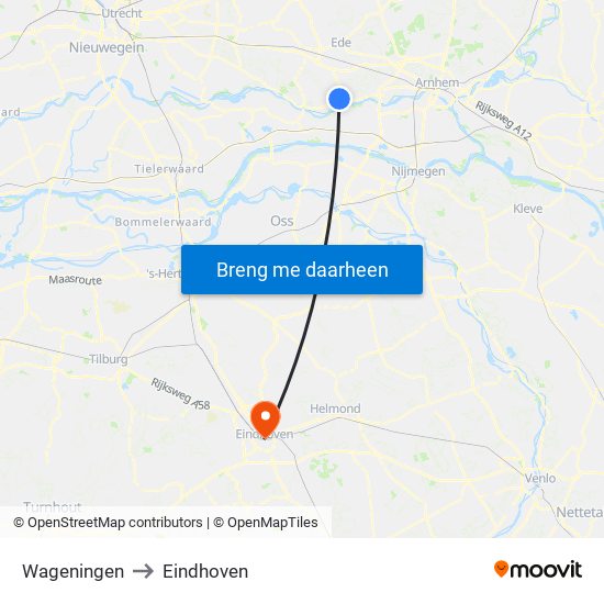 Wageningen to Eindhoven map