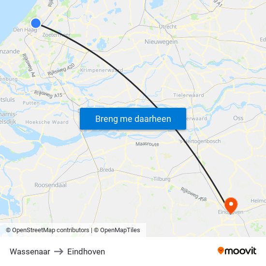 Wassenaar to Eindhoven map
