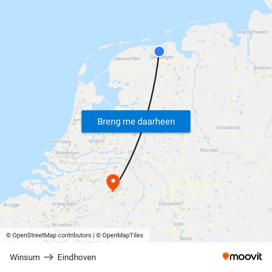 Winsum to Eindhoven map