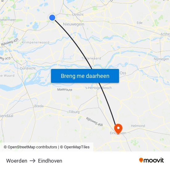 Woerden to Eindhoven map