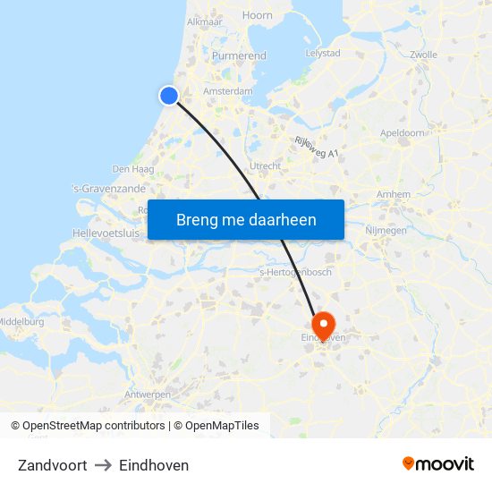 Zandvoort to Eindhoven map