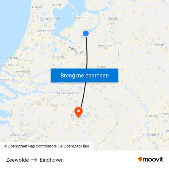 Zeewolde to Eindhoven map
