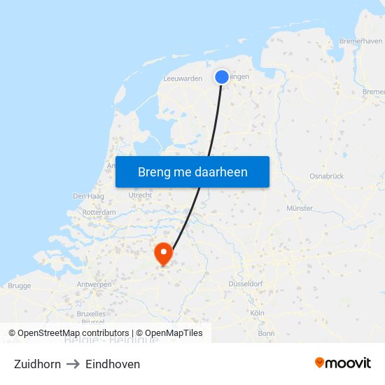 Zuidhorn to Eindhoven map