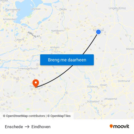 Enschede to Eindhoven map